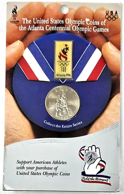 US 1995 Uncirculated Clad Half Dollar Coin 1996 Pin Atlanta Olympic Games Sealed • $9.99