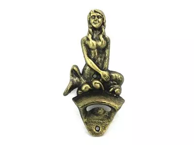 [Pack Of 2] Antique Gold Cast Iron Wall Mounted Mermaid Bottle Opener 6" • $46.05