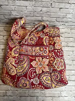 VERA BRADLEY Raspberry Fizz Curvy Tote Bag Purse Red Pink Floral Paisley • $16.99