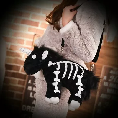 £29.99 • Buy New Black Unicorn Skeleton Fluffy Novelty Teddy Gothic Emo Shoulder Bag Handbag