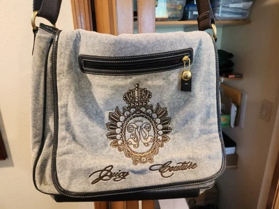 $15 • Buy Juicy Couture Grey &Black Velour Embroidered Messenger Bag Brand New $198 Value