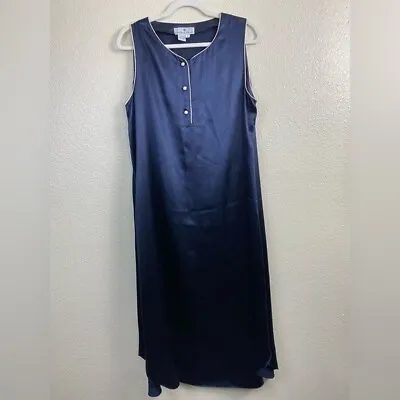 Vintage Silk Slip Dress Womens Size Large Saks Fifth  Blue Midi Lounge Sleepwear • $38