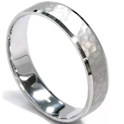 Mens 5mm Ring 10k White Gold Hammered Wedding Band • $321.02