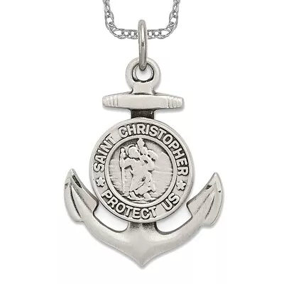 925 Sterling Silver Vintage Saint Christopher Anchor Medal Necklace Charm Pen... • $234