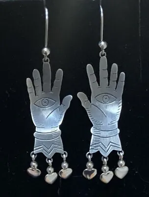 Mexican Sterling Silver Hearts & Hand Milagros Earrings • $56