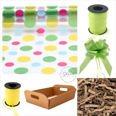 ShredAstic®️ Dot Cellophane Kraft Hamper Tray Pull Bow Ribbon Shred Easter • £0.99