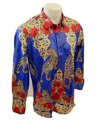 Button Down SHIRTS MEN BAROQUE LONG SLEEVE PARTY LEOPARD FLORAL SNAKESKIN VS130 • $17.99