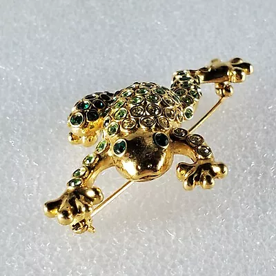 Vintage Monet Varigated Green Rhinestone Frog Gold Tone Pin Brooch Signed • $11.69