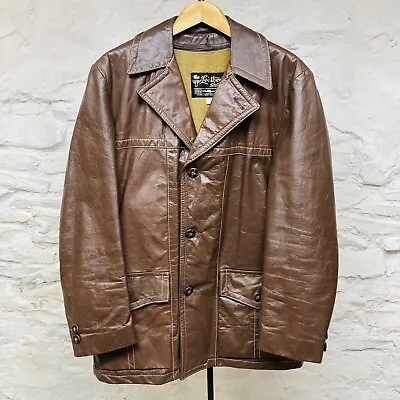 VTG Sears Mens Leather Jacket Coat W/ Zip Out Liner Short Brown 1970s Size 42 • $69.97