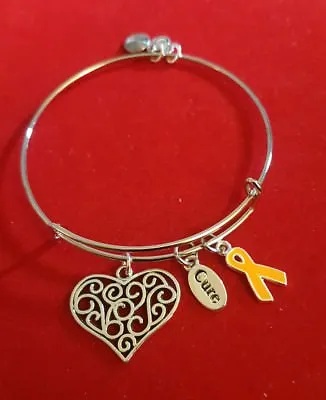 Silver Multiple Sclerosis Charm Bracelet (MS) Orange Awareness Ribbon • $16.95
