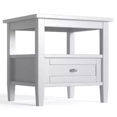 Simpli Home End Table 20 X18.1 X19.7  White Wood Open Shelf W/ Bottom Drawer • $153