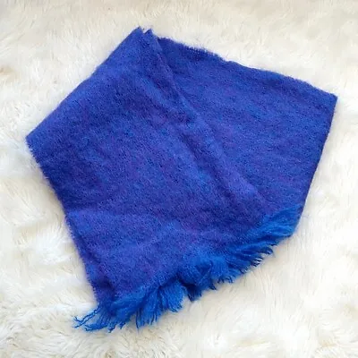 Cushendale Scarf Blue Mohair Wool Blend Frayed Hem • $23.98