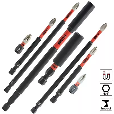 8x PH2 & PZ2 Impact Driver Screwdriver Bit Set & Long Magnetic Drill Bit Holder • £9.90