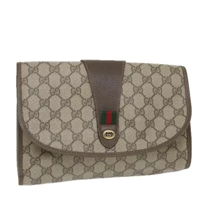 GUCCI GG Supreme Web Sherry Line Clutch Bag Beige Red 89 01 030 Auth Th4185 • $130