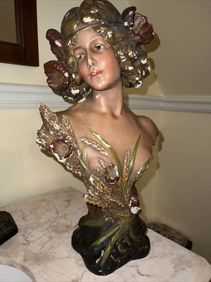 $113 • Buy Antique Bust Chalkware L'ete Art Nouveau France Lady
