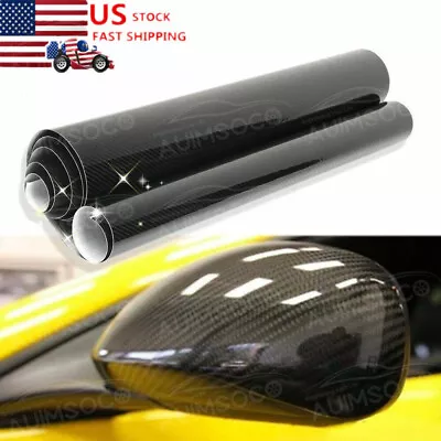 12x60  9D Carbon Fiber High Gloss Intense Black Car Wrap Bubble Free Air Release • $26.65