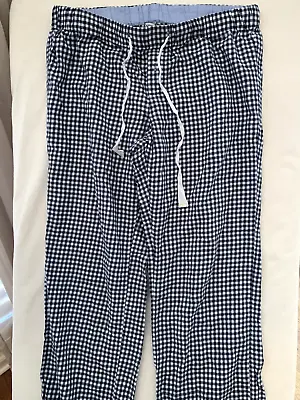 J Crew Pajamas Pants Small S Tall 100% Cotton Weave Check Blue White Drawstring • $18.88
