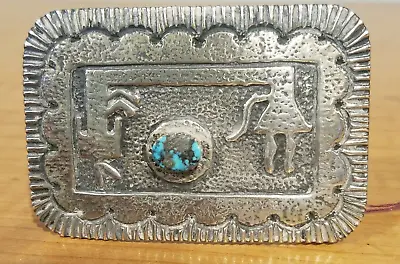 Vintage  Old Pawn   C1960's  Sterling & Turquoise Sandcast Buckle. Rainbow Man • $350