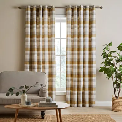 Catherine Lansfield Brushed Cotton Thermal Check Lined Eyelet Top Curtains Pair • £24.99