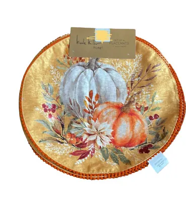 Nicole Miller Fall Floral Pumpkin Fall Placemats Set Of 4 Colorful Round • $28.47