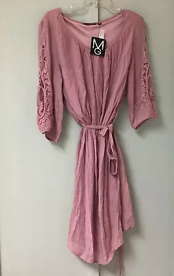 Mlle Gabrielle Dress Size 1X Mauve Scoop Neckline 3/4 Sleeve Crochet Tie Waist N • $19.99