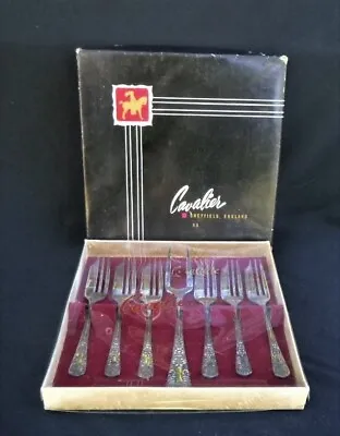 Vintage Cavalier Sheffield England Silver-plated Cake Dessert Forks (Boxed) • $28