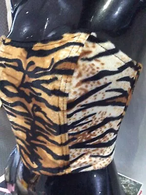 Tiger Print Fur Lace Up Boned And Panelled Corset Top- Bnwt- Basque- Size 8-12 • £12.50