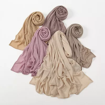 Women's Scarves Muslim Headscarf Crinkled Elastic Solid Color Shawls And Wraps • $10.99