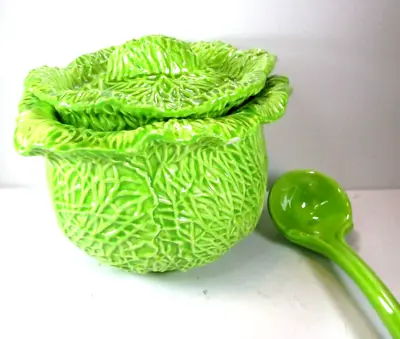 Bright Leafy  Summer Green Lettuce Soup Tureen W Ladle 2 Qts Holland Mold? 8 T • $25.99