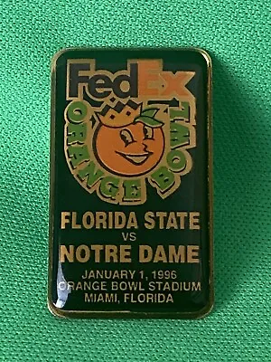 Vintage 1996 Florida State Vs Notre Dame Fedex Orange Bowl Lapel Pin New In Pack • $20