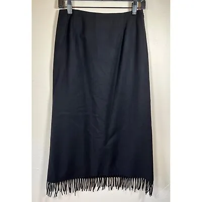 Vintage Pendleton 100% Wool Long Black Skirt Lined Fringe Bottom Womens 6 • $29.95
