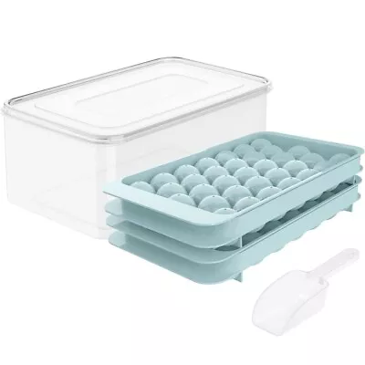 Round Ice Cube Tray With Lid And Bin Ice Ball Molds For Freezer Sphere Mold • £12