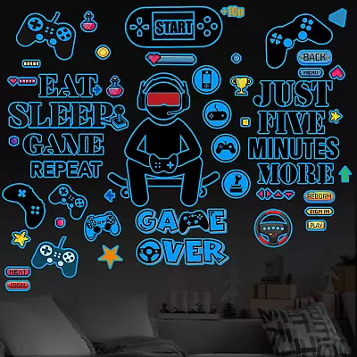 Eat Sleep Game Wall Decal Glow At Night Gamer Boy Wall Stickers Video Game Wall • $15.57