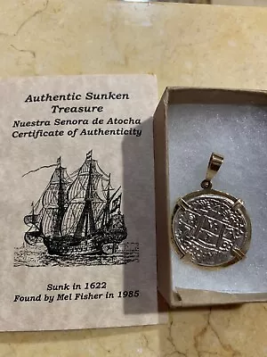 $500 • Buy ATOCHA Coin Pendant 14k Gold Frame W/ 8 Reale Silver Treasure Shipwreck Jewelry 