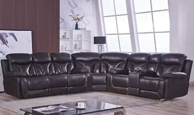 Dark Brown Genuine Leather Sofa Sectional Couch Modern Living Center Console • $2875