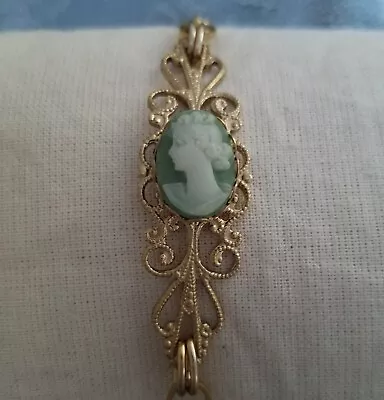 Victorian Style GREEN CAMEO BRACELET Made With VINTAGE Cameo And Settings • $17