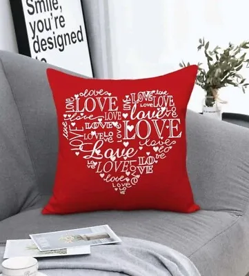 Red Loveheart Design Cushion Cover Valentine's Day Gift Birthday Girlfriend Wife • £3.99