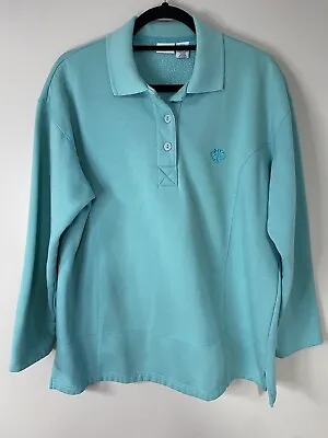 Honors Brand Vintage 80s 90s Collared Mint Green Teal Sweatshirt Size S/M • $9.95