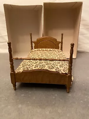  Dollhouse Miniature Wooden 4 Poster Bed With Bedding NIB • $14.99