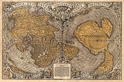 1530s Old Map Of The World As Seen From The North & South Poles - 16x24 • $13.95