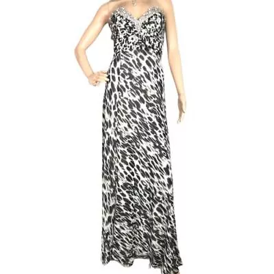 Lipsy VIP Ladies Evening Maxi Dress Size 8 Grey Tube Strapless Jewelled Prom • £19.95