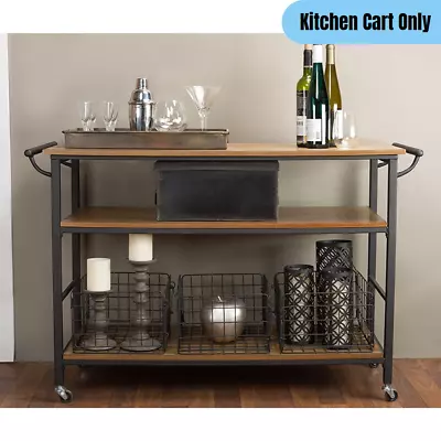 $245.99 • Buy Kitchen Island Cart W/ 3-Baskets Wooden Shelves Metal Frame Rustic Vintage Style