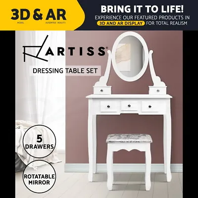 $119.95 • Buy Artiss Dressing Table 5 Drawers Makeup Mirror Stool French Style White