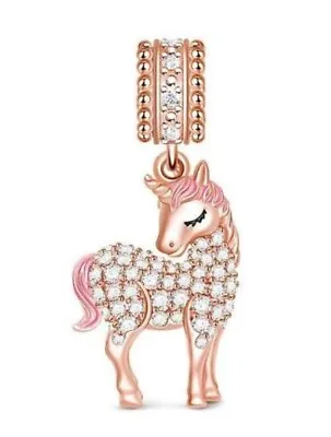 $28.50 • Buy UNICORN ROSE GOLD CHARM S925 Sterling Silver By Charm Heaven NEW