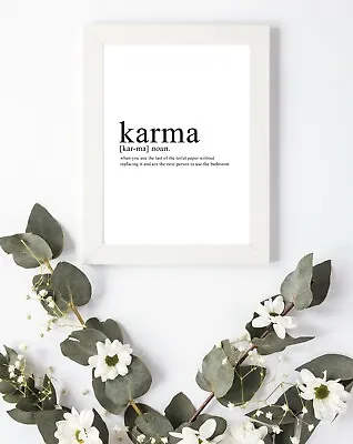 £3.75 • Buy Typography Print A4 Karma Definition Drink Quote Gift Home Kitchen Wall Deco