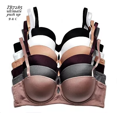 Lot Of 3/6 Women Satin Push Up T-Shirt Bra Ultimate Padding PUSH UP ADD 1 CUP SZ • $32.77