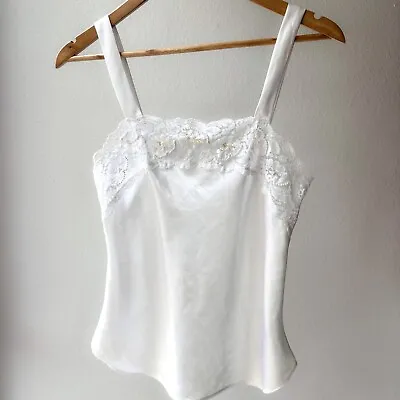 Vintage 90’s Lucie Ann II White Satin Lace Sequin Slip Top 32 S Lingerie • $20