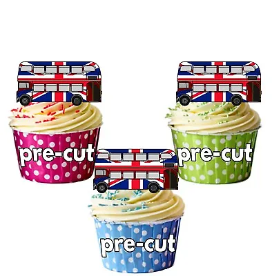 PRECUT Union Jack London Bus Cupcake Toppers Cake Decorations King Coronation • £3.75