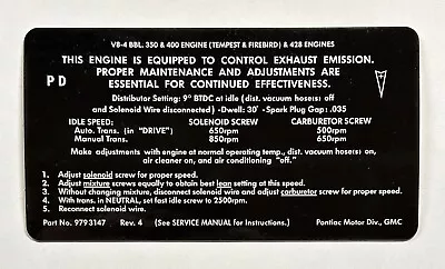 $13 • Buy 1968 Pontiac GTO Firebird 350/400 4BBL Emissions Decal *CORRECT REPRODUCTION!*