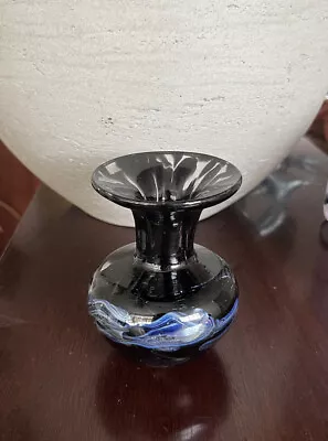 Rare Mdina Glass Vase Black Signed With Date & Original Label • £8